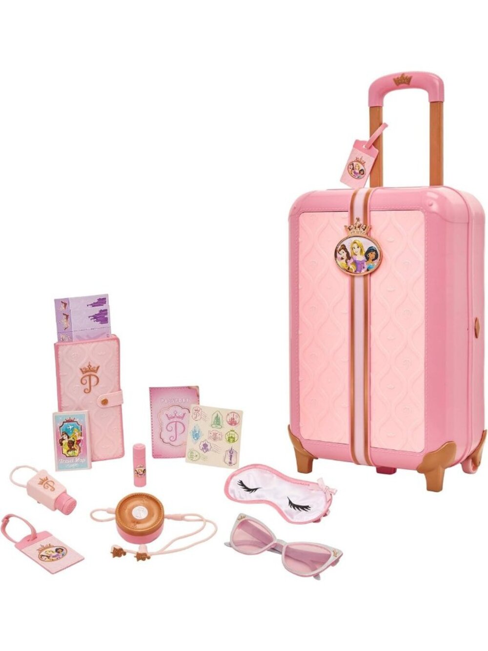 Girls' Travel Suitcase Play Set with 17 Accessories, Luggage Tag & Passport